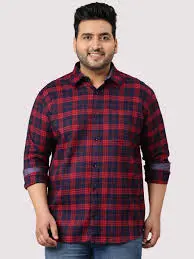 Red and Blue Indigo Cotton Check Shirt Men's 