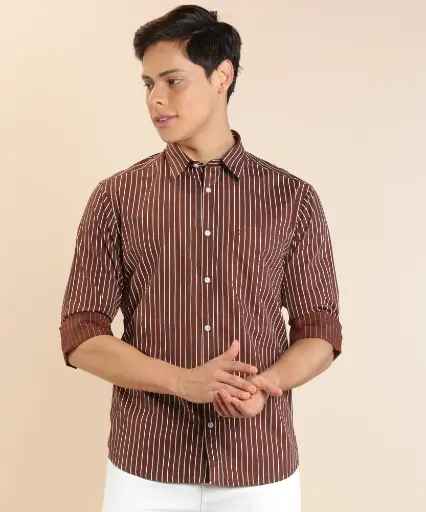 MAN STRIPPED CASUAL BROWN